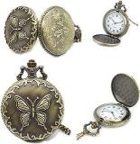 Vintage Retro Classic Antique Butterfly Key Chain Design Unisex Pocket Watch For Men & Woman