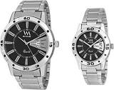 Watch Me Day And Date Couple Pair Analogue Black Dial Unisex Watch Combo Set For 2