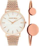 Women's Aria Rosegold White Dial Analog Watch Bracelet Set