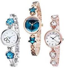 3 Multi Colored Metal Strap Analogue Watches Bangle Combo for Womens and Girls Pack of 3