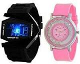 A R Sales Analogue And Digital Display Black And Pink Dial Unisex Watch, Combo Of 2