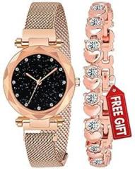 Acnos Premium Analogue Women's Rose Gold Magnet Watch With Rosegold Bracelet With Gift Box Metal