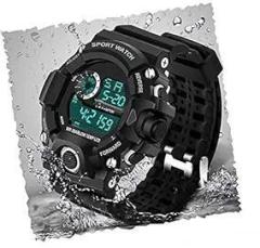 Acnos Premium Polyurethane Digital Men's Watch Shockproof Multi Functional Automatic Waterproof Sports Watch Black Dial Black Colored Strap