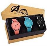 Acnos Special Super Quality Analog Watches Combo Look Like Preety For Girls And Women Pack Of 3 605 BLK ORG SKY