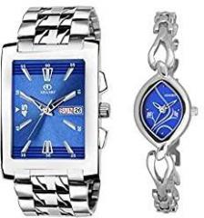 ADAMO Couple Combo Blue Dial Day & Date Men's & Women's Watch 843SSM05 2455SM05