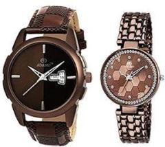 ADAMO Couple Combo Brown Dial Day & Date Men's & Women's Watch A832BR04 840EEM14