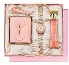 AICA Gifts Perfume, Womens Clutch with Analogue Round Dial Watch Gift Set | Birthday Wedding Anniversary Diwali Valentine Gift for Girlfriend Wife Women