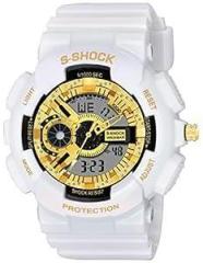 AIGLET S Shock Dual Time Analogue Digital Sports Watch for Men & Boys | White Shining Strap with Golden Dial | 7 Color Disco Lights | Unisex for Men & Women