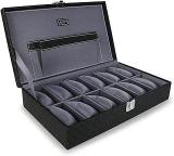 ALAWO Faux Leather Watch Box Organizer Case For Unisex With 12 Slots For Watches In Black And Gray Colour