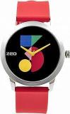 Analog Funky Colored Dial Wrist Watch For Men & Women. Quirky, Trendy, Stylish Unisex Watches In Latest Designs & Fashion. Black Dial With Multi Colored Numeral. Yellow Hands & Red Strap