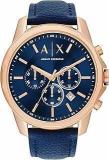 Armani Exchange Leather Analog Blue Dial Men Watch Ax1723, Blue Band