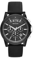 Armani Exchange Silicone Analog Black Dial Unisex Watch Watches, Black Band