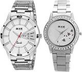 Axe Style Analog Unisex Watch White Dial SIlver Colored Strap Pack Of 2