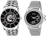 Axe Style Analogue Unisex Watch Black Dial Silver Colored Strap Pack Of 2