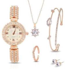 BAREPEPE Rose Gold Watch Gift Set for Women/Girls with Jewellery