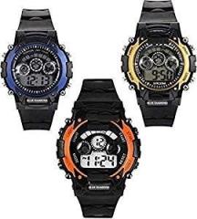 Blue Diamond Digital Unisex Watch Black Dial Black Colored Strap Pack of 3