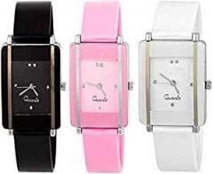 casera Analogue Girls' Watch Black, White & Pink Dial Assorted Colored Strap Pack of 3