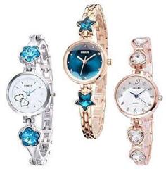 casera Metal Strap Analogue Multicolour Dial and Band Women's Stainless Steel Watches Bangle Combo Pack of 3