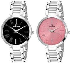 Casera New Arrival Special Collection Analogue Pink Dial Women's Watch Stylish Chain with Silver Colour | Fashion Watch |Luxurious Watch Pack of 2