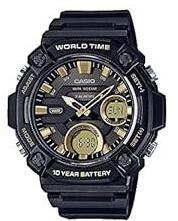 Casio Analog Digital Rubber Gold Dial Black Band Men's Watch AEQ 120W 9AVDF