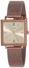 Casio Analog Gold Dial Rose Gold Band Women's Stainless Steel Watch LTP E155MR 9BDF A1548