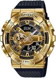 Casio G Shock GM 110G 1A9DR Gold Ip Black & Gold Analog Digital Dial Black Resin Strap Men's Watch Shock And 200M Water Resistant G1053