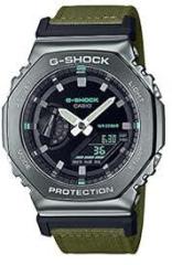 Casio G Shock GM 2100CB 3ADR Gray Ip Black Analog Digital Dial Green Cloth Band Men's Watch Shock and 200M Water Resistant G1374