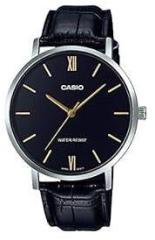 Casio MTP VT01L 1B Men's Minimalistic Black Dial Black Leather Band Analog Watch