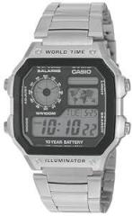 Casio Stainless Steel Youth Digital Grey Dial Men Watch Ae 1200Whd 1Avdf D099, Bandcolor Silver