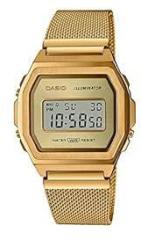 Casio Unisex Stainless Steel Digital Gold Dial Watch A1000Mg 9Ef, Band Color Gold