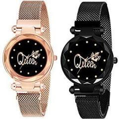 CERO Analogue Women's Watch Black Dial Multi Colored Strap Pack of 2