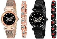 CERO Magnetic Belt Combo Watch and Bracelet Women's and Girl's Watches Pack of 4