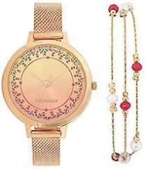 Chumbak Teal Analog Women's Watch Pink Dial Gold Colored Strap