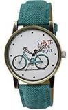 CLOUDWOOD Analogue Round Dial'I Want To Ride Bicycle Denim Green Strap Unisex Wrist Watch LRM 229