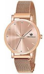 CRESTELLO Rose Gold Plated Mesh Chain Analog Wrist Watch for Women