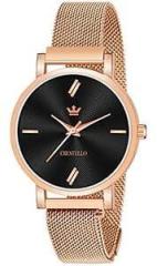 CRESTELLO Rose Gold Plated Metal Mesh Chain Analog Wrist Watch for Women Black/Blue/Green/Copper Dial | CR RG131