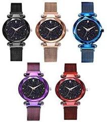 crispy Analogue Unisex Watch Multicolour Dial Multicolour Strap Pack of 5