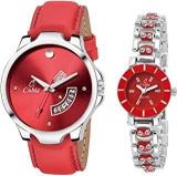 Cubia Fashion Analogue Unisex Watch Red Dial Red Colored Strap Pack Of 2