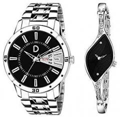 DAMIT Casual Black Dial Metal Analog Couple Watch BLKCPLMTL