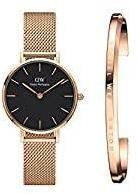 Daniel Wellington Analogue Women's Petite Melrose 28mm & Classic Bracelet Watch Gift Set Black Dial & Gold Colored Strap DW00500538