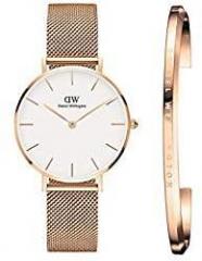 Daniel Wellington Classic Petite Melrose Analogue White Dial 32Mm Watch & Rose Gold Cuff Combo For Women_Dw00500019