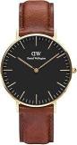 Daniel Wellington Leather Analog Black Dial Unisex Watch Dw00100545, Brown Band