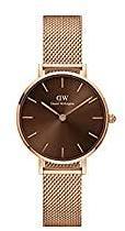 Daniel Wellington Petite Amber Rose Gold Mesh Strap Brown Dial Watch