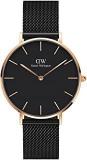 Daniel Wellington Petite Ashfield 36mm Mesh Strap Black Dial Unisex Watch