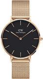 Daniel Wellington Petite Melrose 36mm Rose Gold Mesh Strap Black Dial Unisex Watch