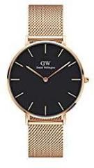 Daniel Wellington Petite Melrose 36mm Rose Gold Mesh Strap Black Dial Unisex Watch