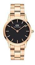 Daniel Wellington Stainless Steel Iconic Analog Black Dial Unisex Watch Dw00100210, Rose Gold Band