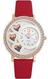 DFa Rose Gold White Heart Dial Maroon Leather Strap Analogue Watch For Girls DFa008