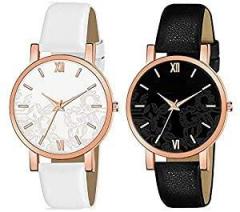 DREALEX Women Watches, Ladies Watches Analogue Leather Strap Girls & Women's Watch Black & White Dial Black & White Colored Strap Pack of 2