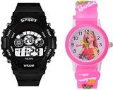 Emartos Digital Kids Watch Series Digital Unisex Child Watch Black dial, Black & Pink Colored Strap Pack of 2